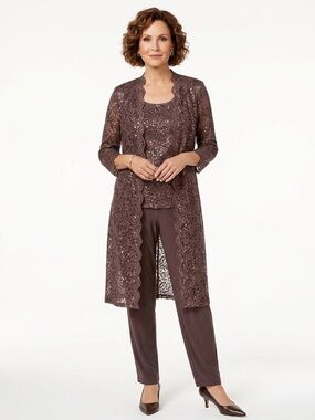Chocolate Brown Sequin Lace 3-Piece Dress Set